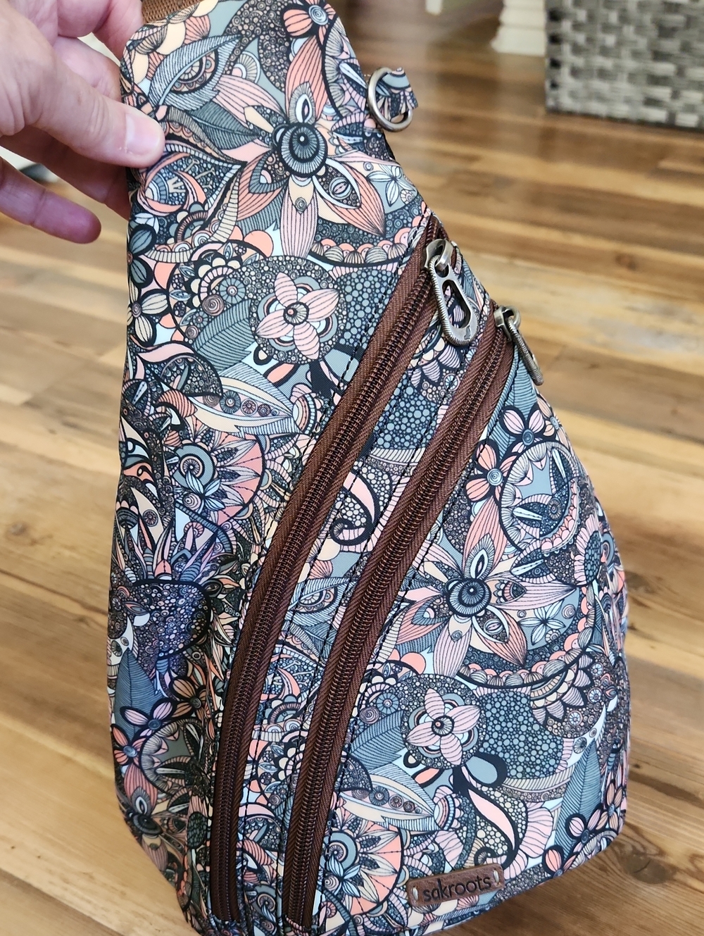 Sakroots Floral Crossbody Sling Bag in Pink, Blue & Brown